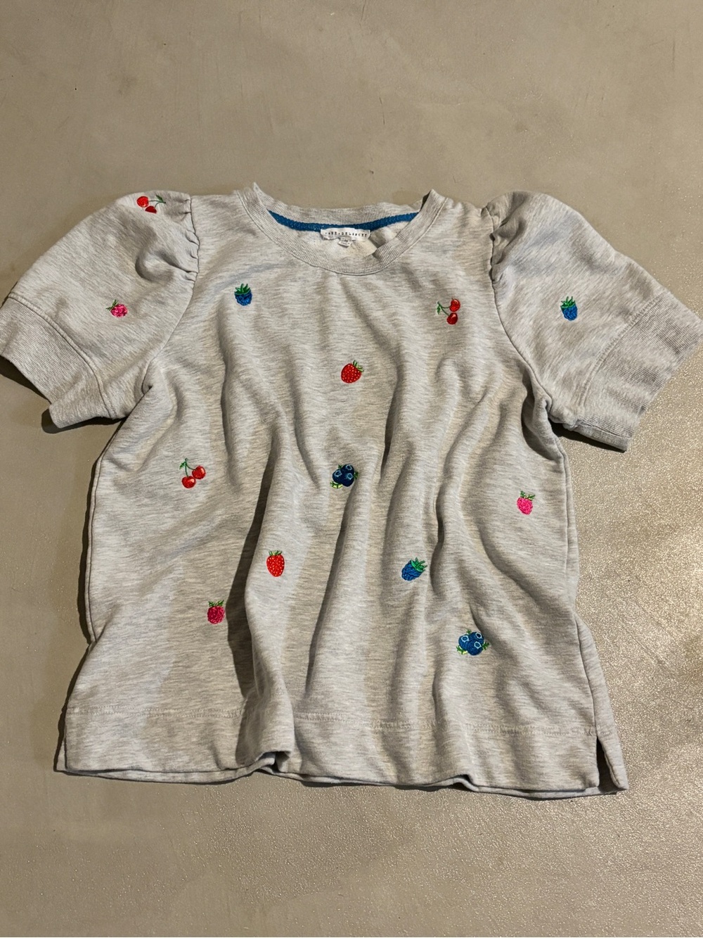 Jane + Delancey Fruit Embroidered Puff Sleeve Top 1X Heather Gray